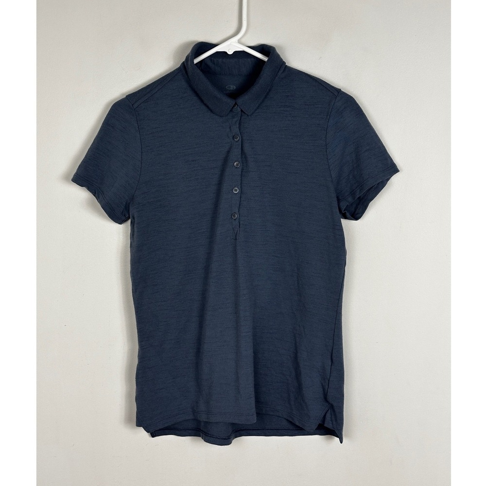 Icebreaker Merino Wool Blue Polo Short Sleeve Womens Size‎ Large Golf Top Preppy